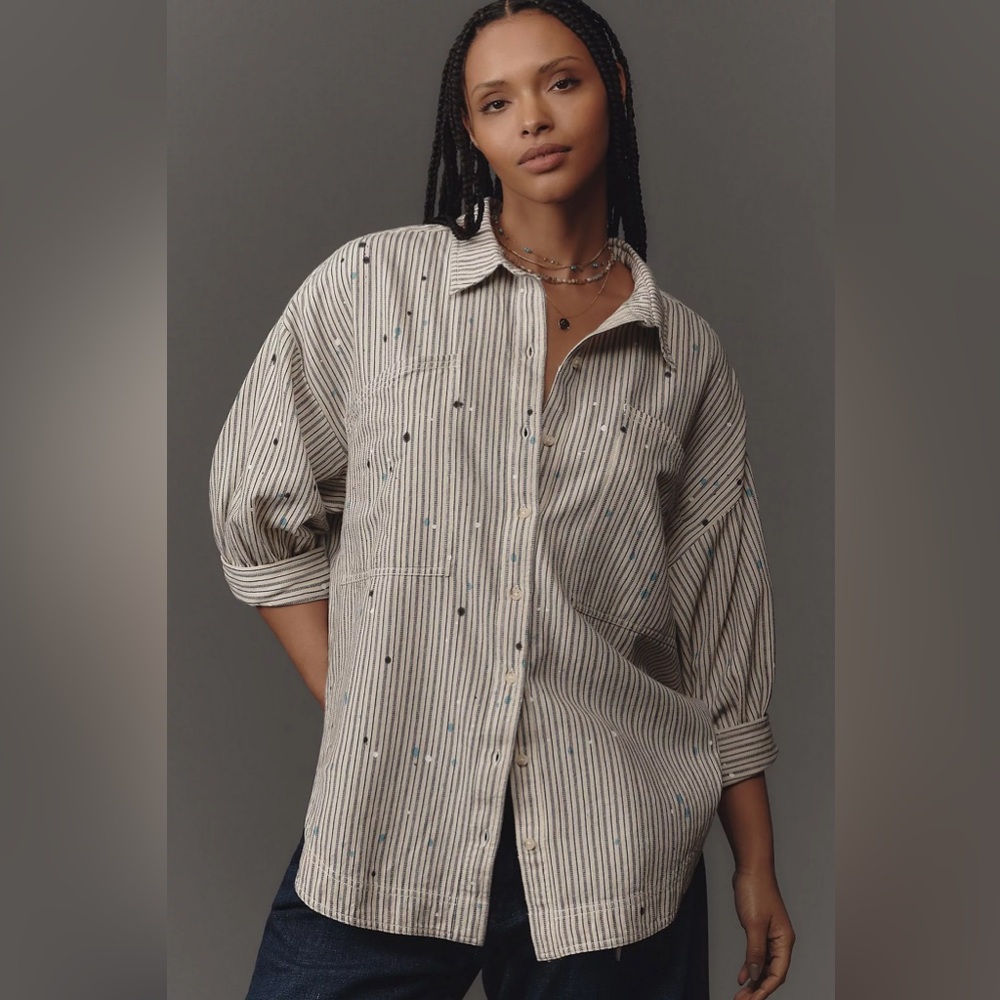 Pilcro Studio Smock Buttondown Shirt Oversized Blue‎ Woman’s Size Medium